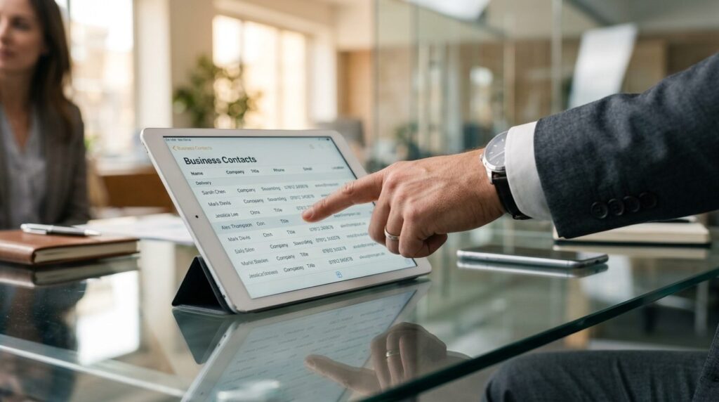Close-up of entrepreneurs hand pointing at digital tablet s