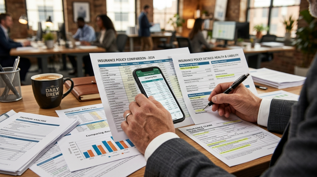 Close-up of businessmans hands holding smartphone and pen, 