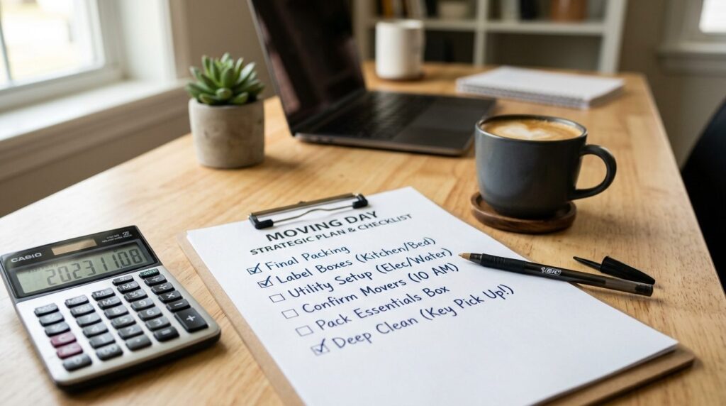 Close-up photorealistic image of a moving checklist or strat