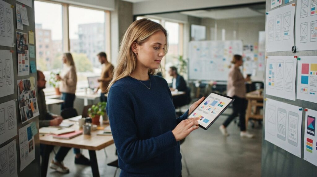 Young Danish female entrepreneur standing in modern digital 