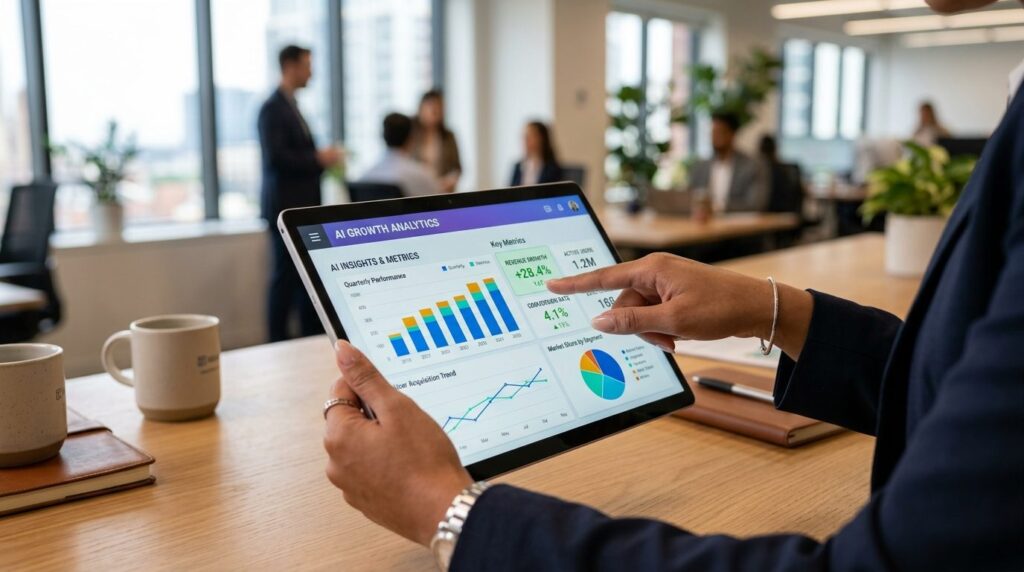 Close-up of business professionals hands pointing at digita