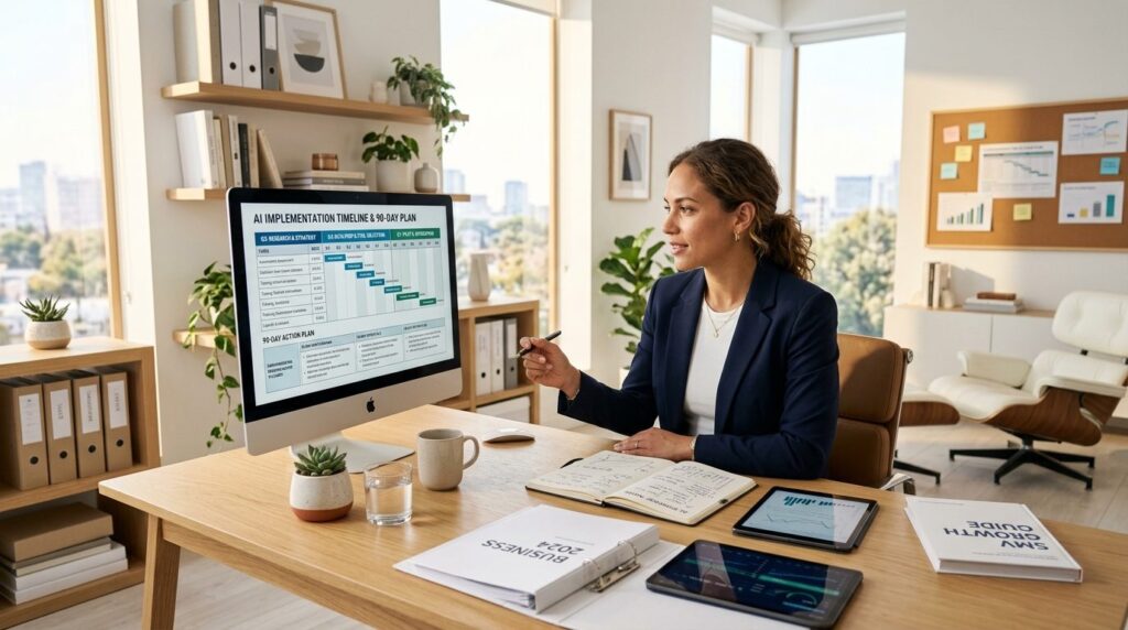 Female entrepreneur or SMV owner in her office looking at co