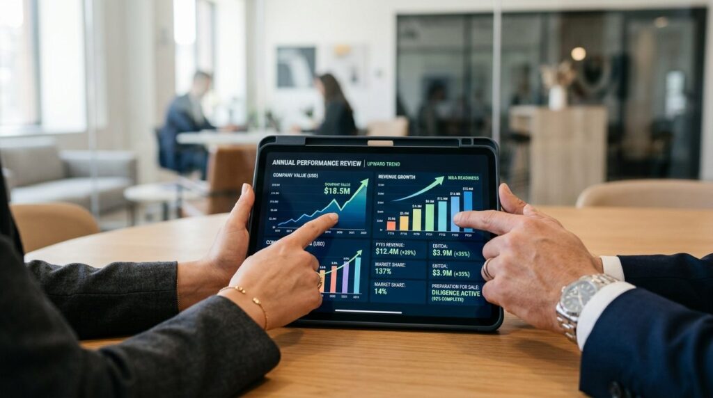 Close-up of business professional hands pointing at growth c