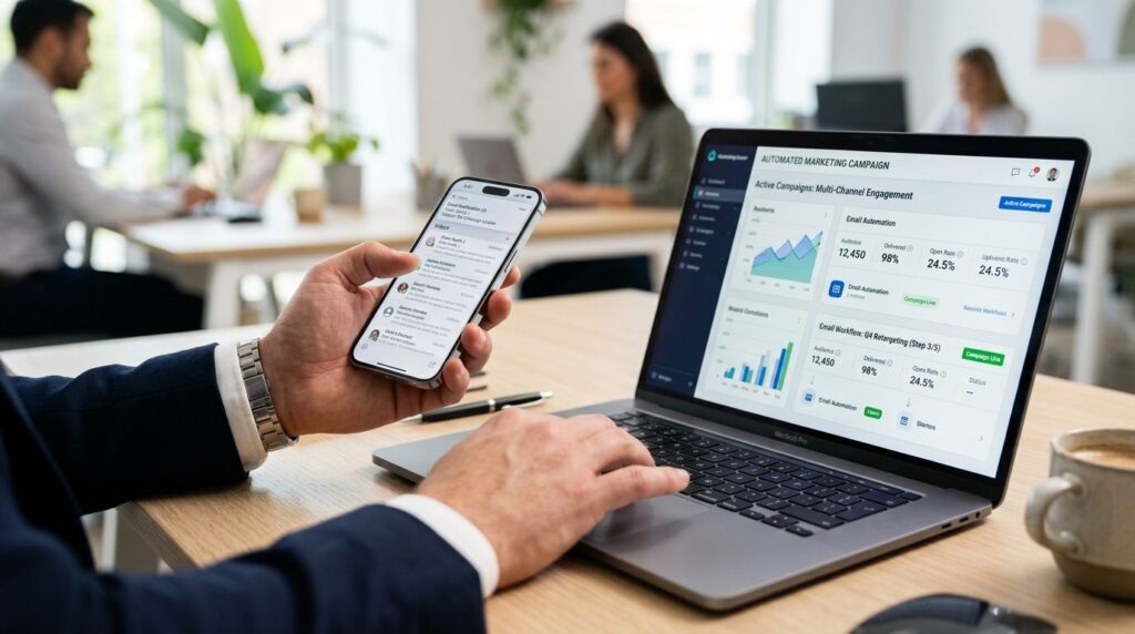 Close-up stock photo of a businessmans hands using a smartp