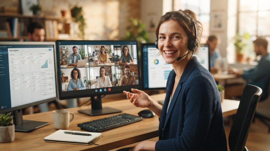 Photorealistic image of a young entrepreneur or team leader 