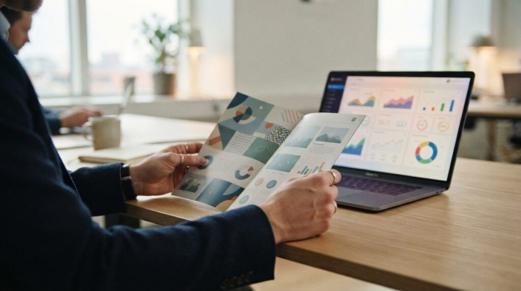 Close-up of a Danish entrepreneurs hands holding a printed